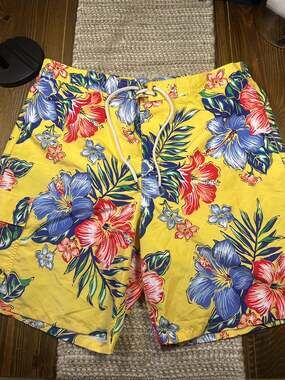 Polo Ralph Lauren Men's Kailua Yellow Hibiscus Floral Print Swim Trunks XXL